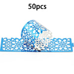 serviettes pliées motif géométrique clips métalliques mariage anniversaire décoration table vert blanc bleu jaune