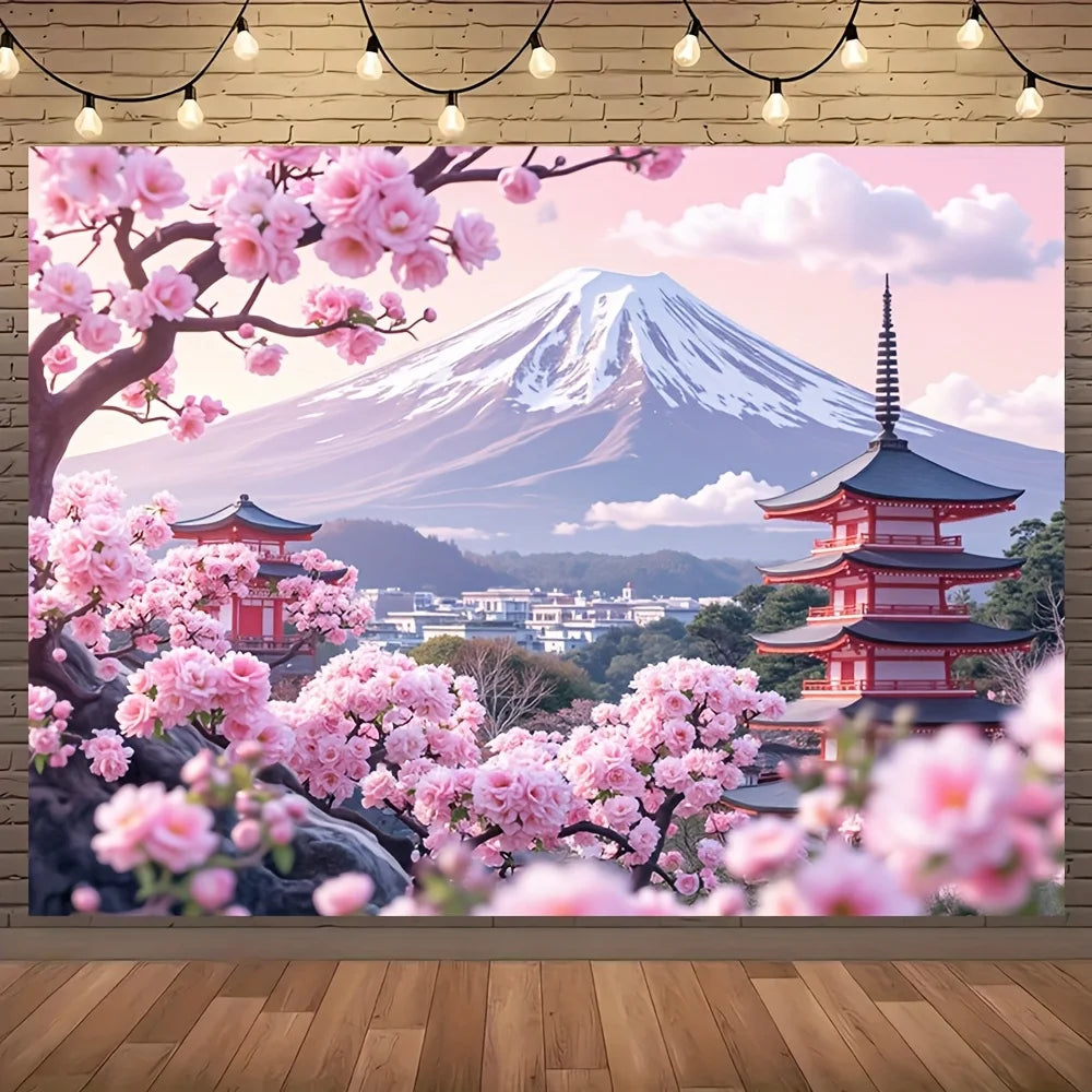 toile d'art paysage montagne Fuji fleurs cerisier unique polyester réaliste opaque salon chambre