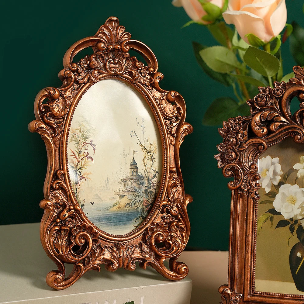 cadre photo résine bronze floral baroque vintage orné décoration murale photos paysage fleurs cliquet