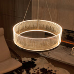 suspension lumineuse moderne dorée tissu beige filigrane salon restaurant chambre doré opaque