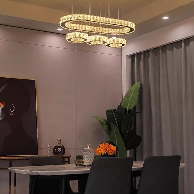 suspension lumineuse moderne or transparent strass rc dimmable 249 2000lm 90 260v