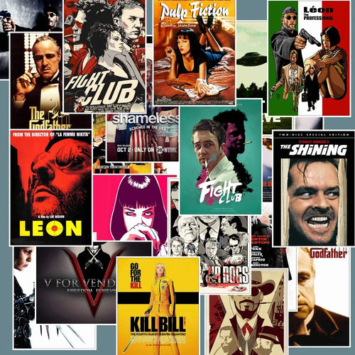 affiches films classiques motifs retro stickers 25 pieces noir blanc rouge jaune vert bleu