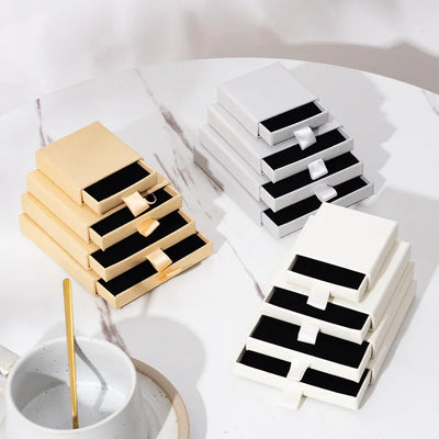 Boîte de rangement en carton blanc pour bijoux avec tiroir coulissant
