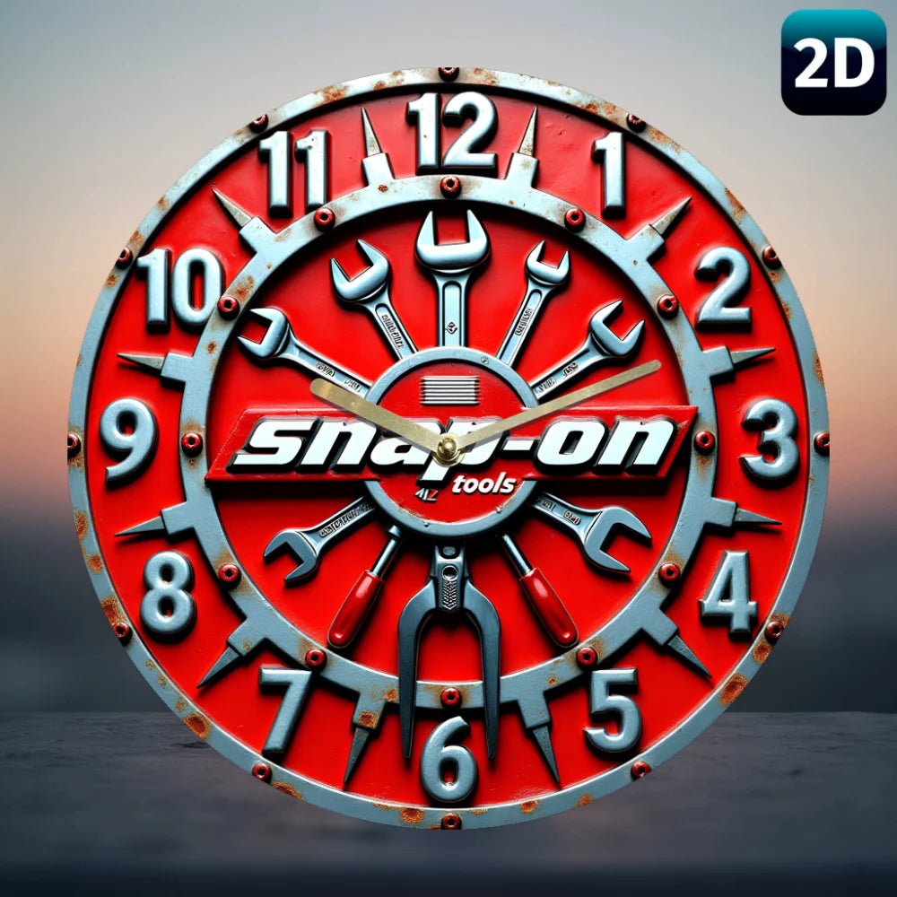 horloge murale vintage rouge gris horaire clés snapon tools bois quartz aiguille 25cm salon
