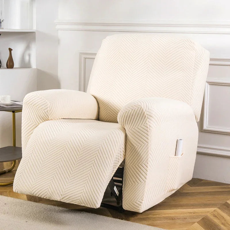 housses fauteuil inclinable gris bleu rayures diagonales clips extensibles moderne