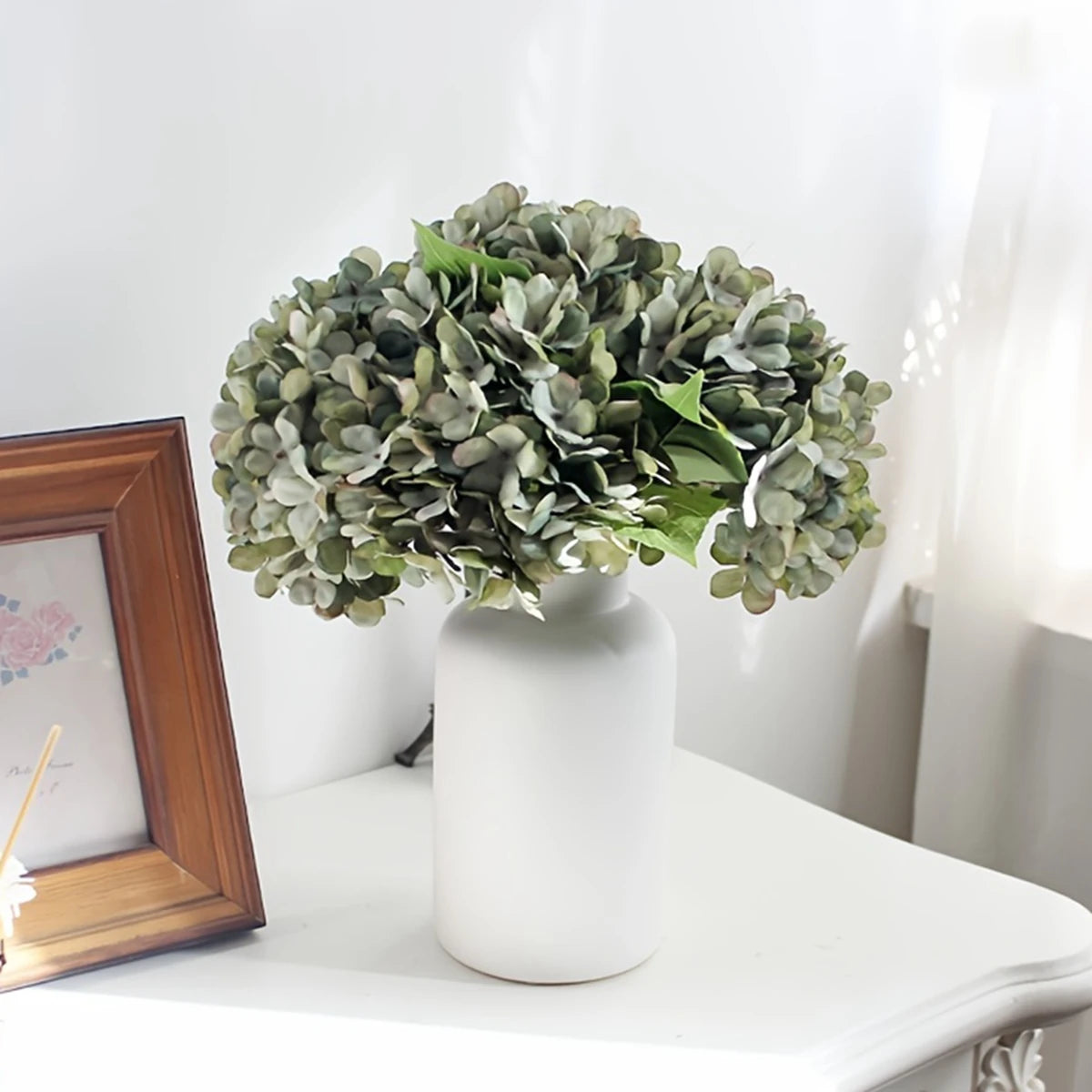 bouquet artificiel hortensia soie blanc vert marron rose beige vases transparents classique moderneintérieurDecorationFleursArtificielles