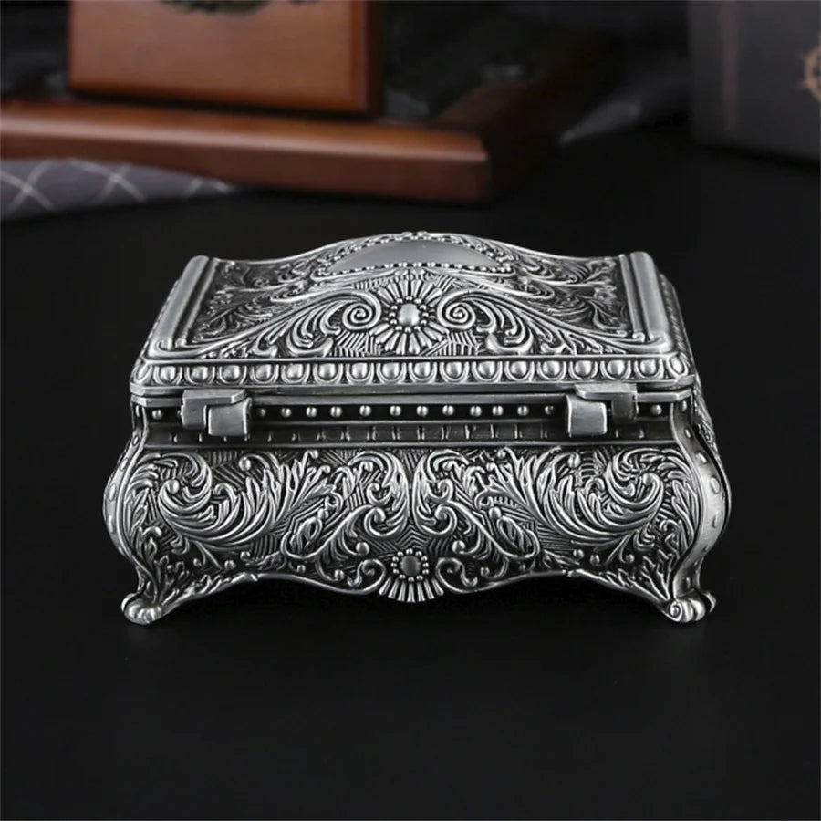 boîte bijoux argentée ornements floraux classique réutilisable rangement bijoux baroque cadenas vintage
