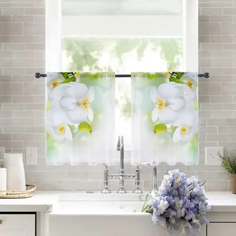 rideau blanc orchidées translucide moderne fenêtre tringle polyester chambre salon