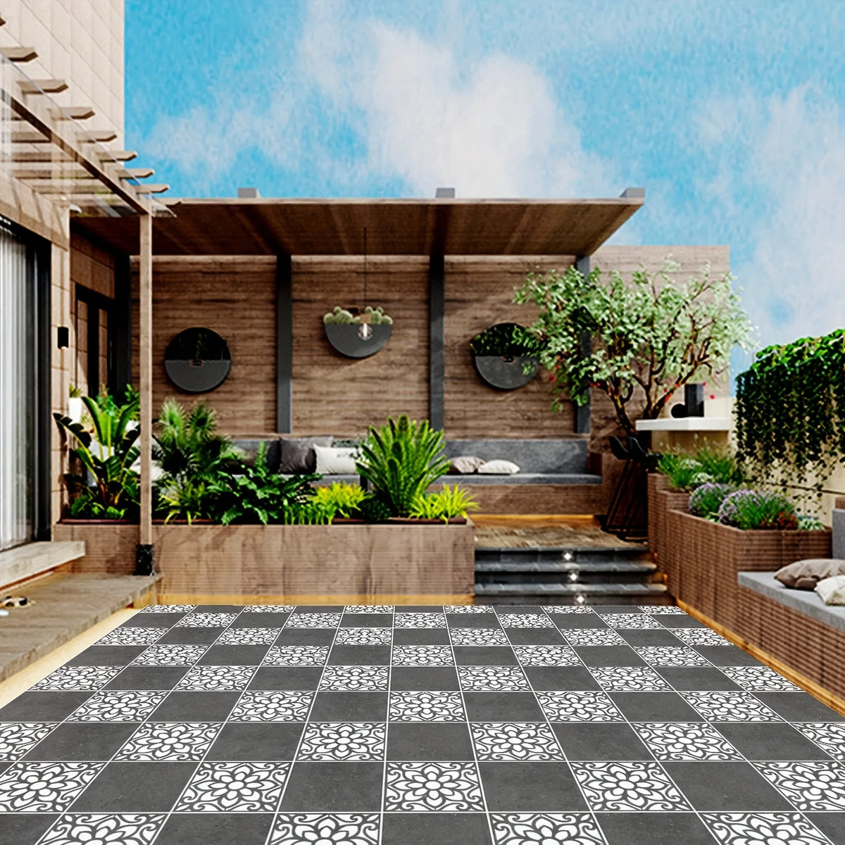 pochoirs carreaux décoratifs noir blanc floral géométrique opaques adhésifs 12 pouces mandala réutilisables mur