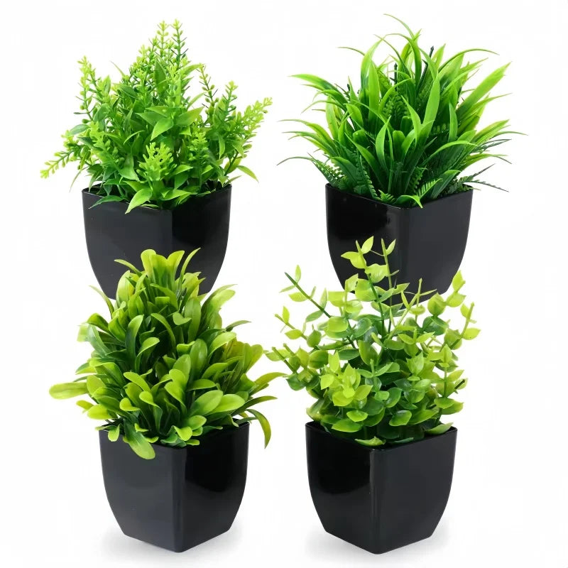 plantes artificielles vertes feuilles fines moderne pot noir extérieur décoration anniversaire mariage