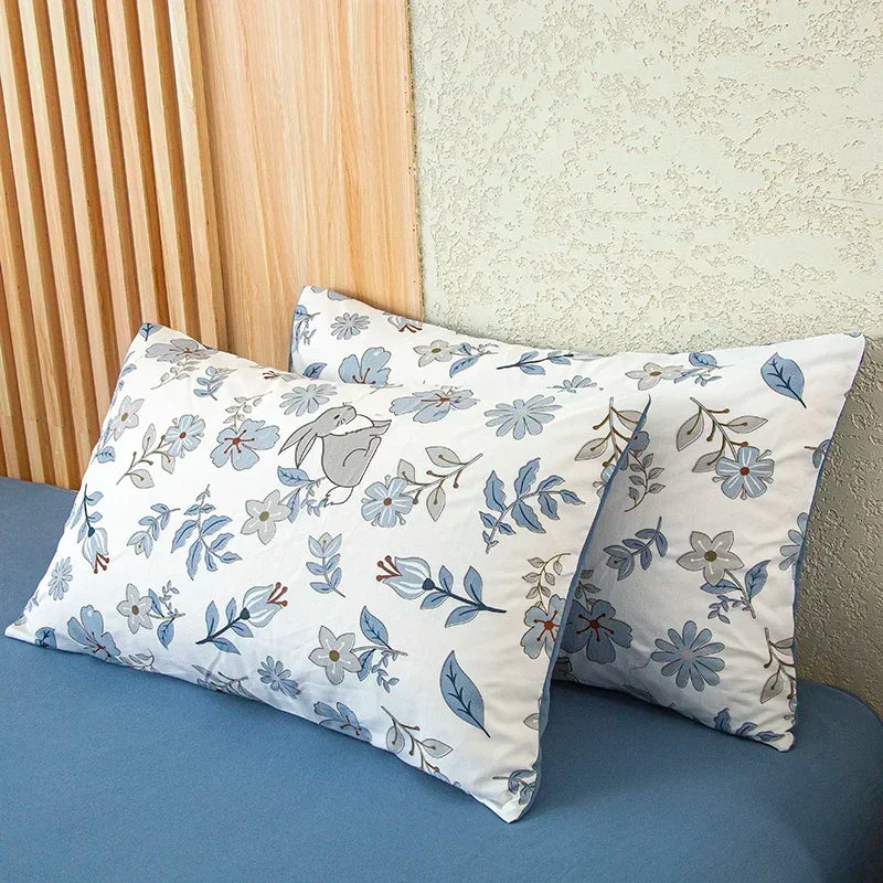 Housse de couette imprimée fleurs coton lavé rose