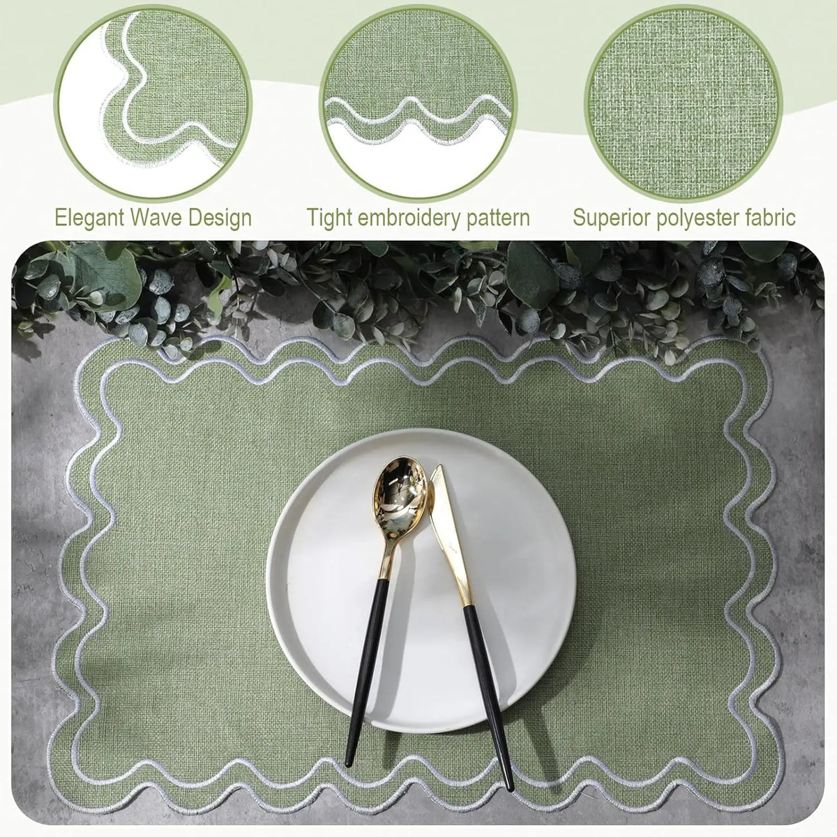 serviettes table vert clair motif ondulé tissu lin classique respectueux l'environnement 19x13 pouces