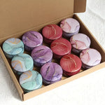 boîtes rondes marbrées violet bleu rose modernes 2.2oz 4oz 1.81inch 2.91inch graine pin savon