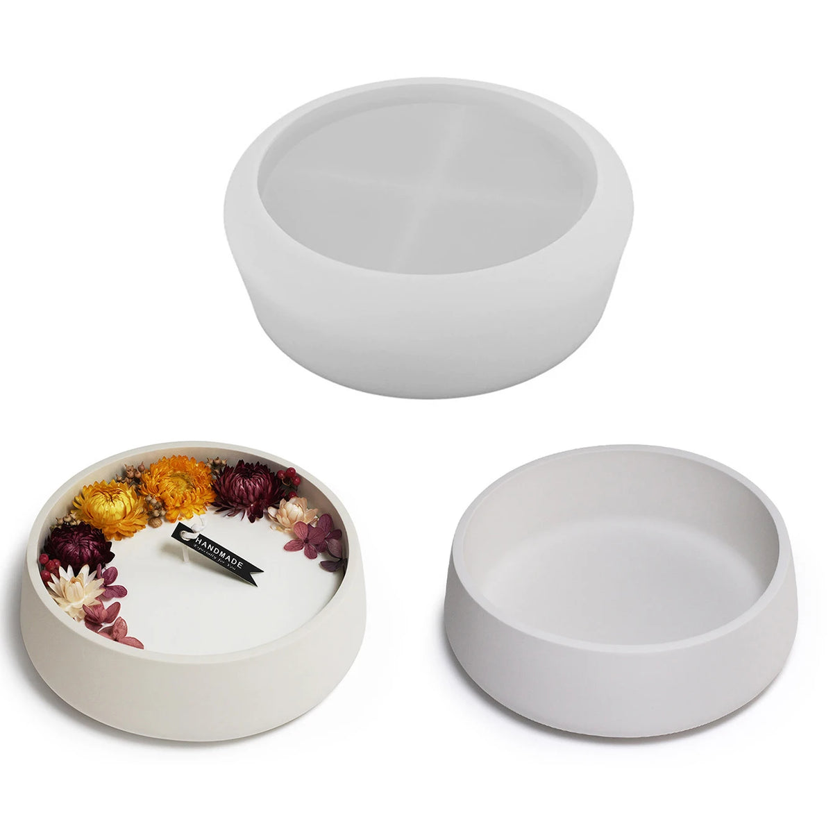 bougie décorative fleurs séchées silicone blanc moderne hand made grande petite