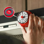 compteur temps mécanique retro couleur rouge vert jaune beige aimant horloge cuisine minuteuse analogique