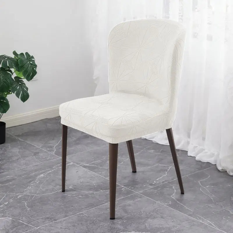 housse chaise moderne polyester imprimé géométrique bleu gris rose anti poussière fixations métal