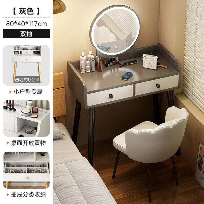 maquillage blanc moderne tabouret miroir tiroirs bois minimaliste
