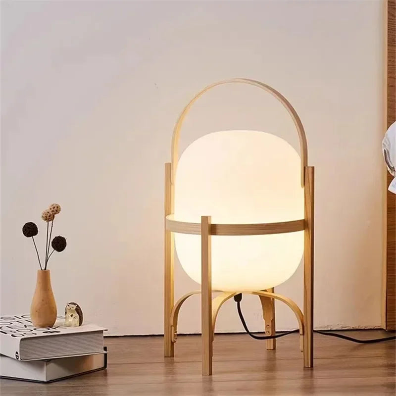 lampe table bois naturel led minimaliste blanc interrupteur tactile chambre salon