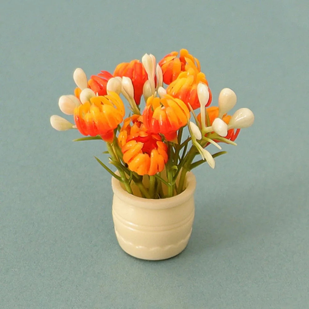 bouquet artificiel fleurs simples feuilles vertes moderne minimaliste orange blanc rose jaune plastique