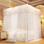 rideau lit blanc dentelle broderie dorée classique romantique transparent facile installer lavable machine