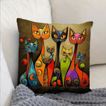 housse coussin polyester chat imprimé gris orange moderne salon chambre lit 45cm 45cm