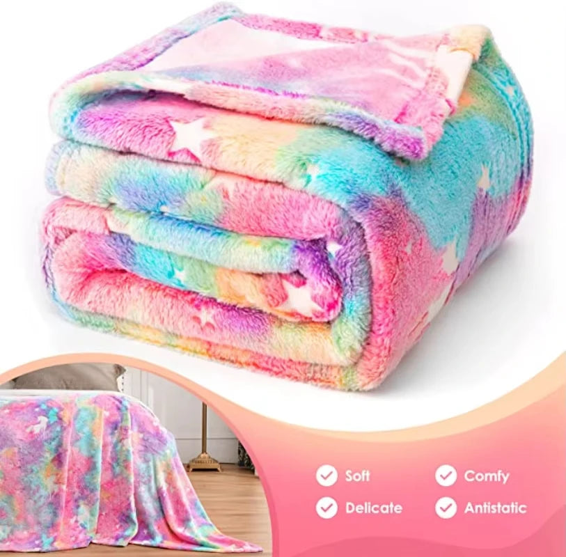 couverture licorne multicolore effet tie dye étoiles enfants moderne portable hiver