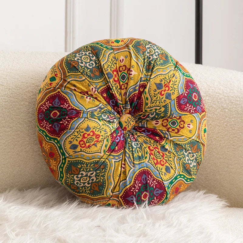coussin siège rond bohème motifs floraux géométriques velours cotonnable intérieur extérieur