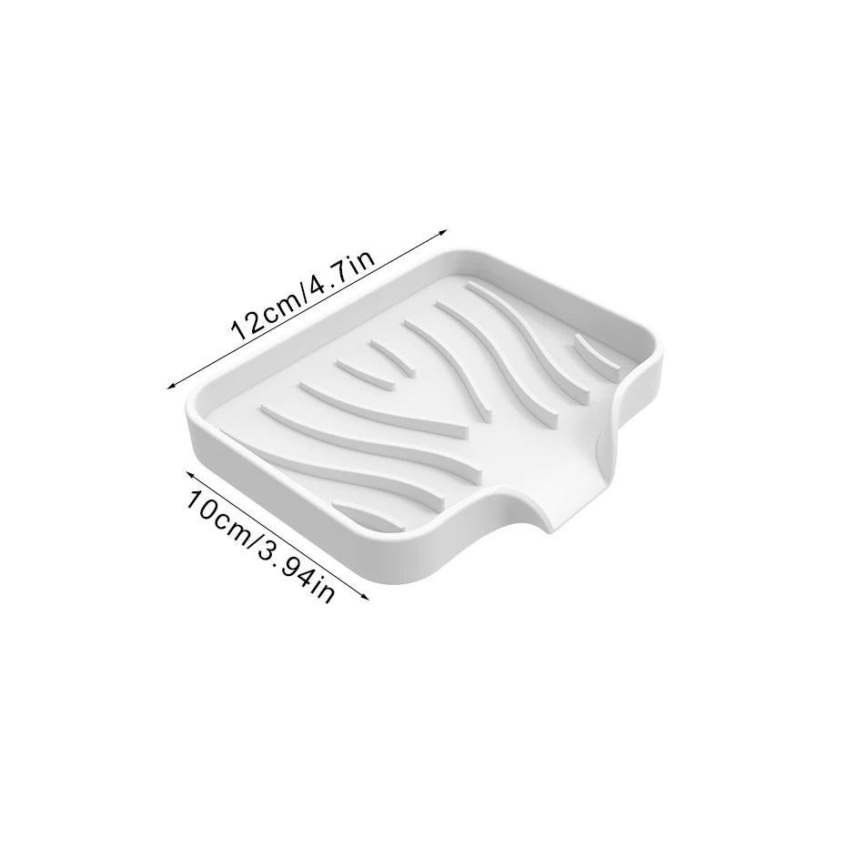 support savon silicone auto drainant moderne gris vert rayures ondulées brosse dents savon bouteille