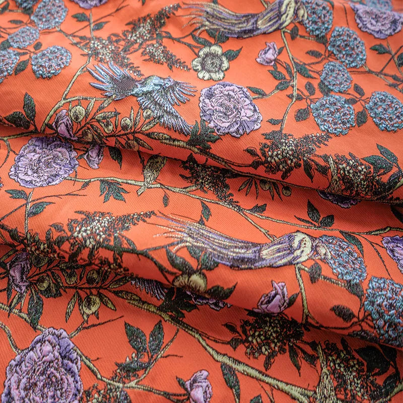 tissu polyester opaque orange floral oiseaux largeur 140cm respectueux environnement Jacquard coudre bricolage femmes