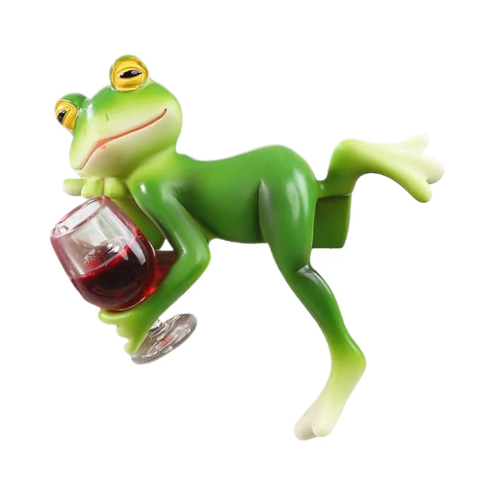statue grenouille résine verte détaillée sculpture miniature verre boisson blanc articulée decoration plantes pot