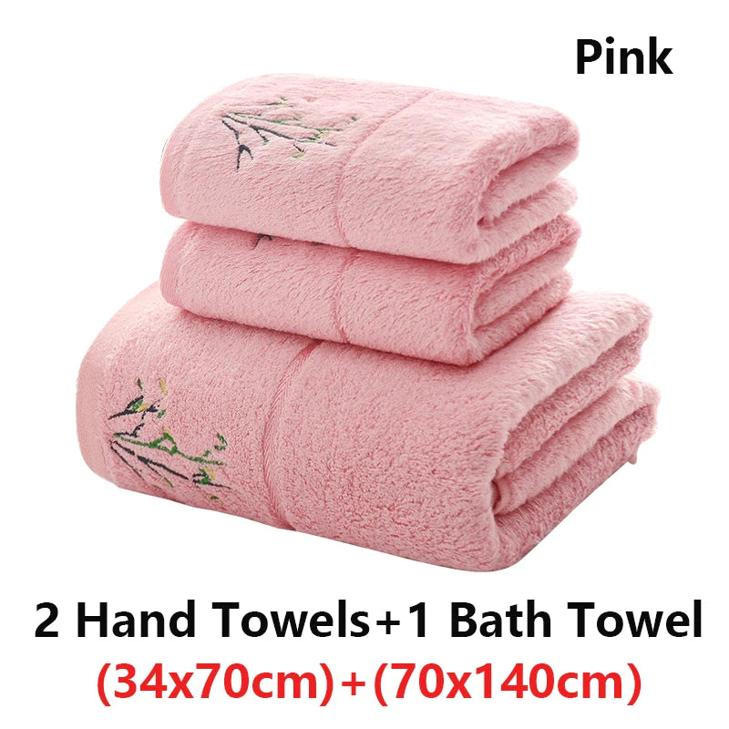 serviettes bambou brodées vert violet rose blanc classiques absorbantes maison