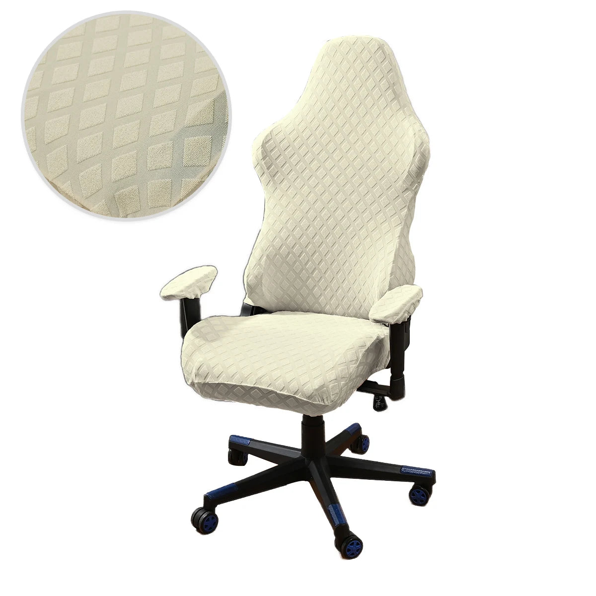 Housse chaise jeu polyester jacquard moderne noire carreaux géométriques zip ceinture