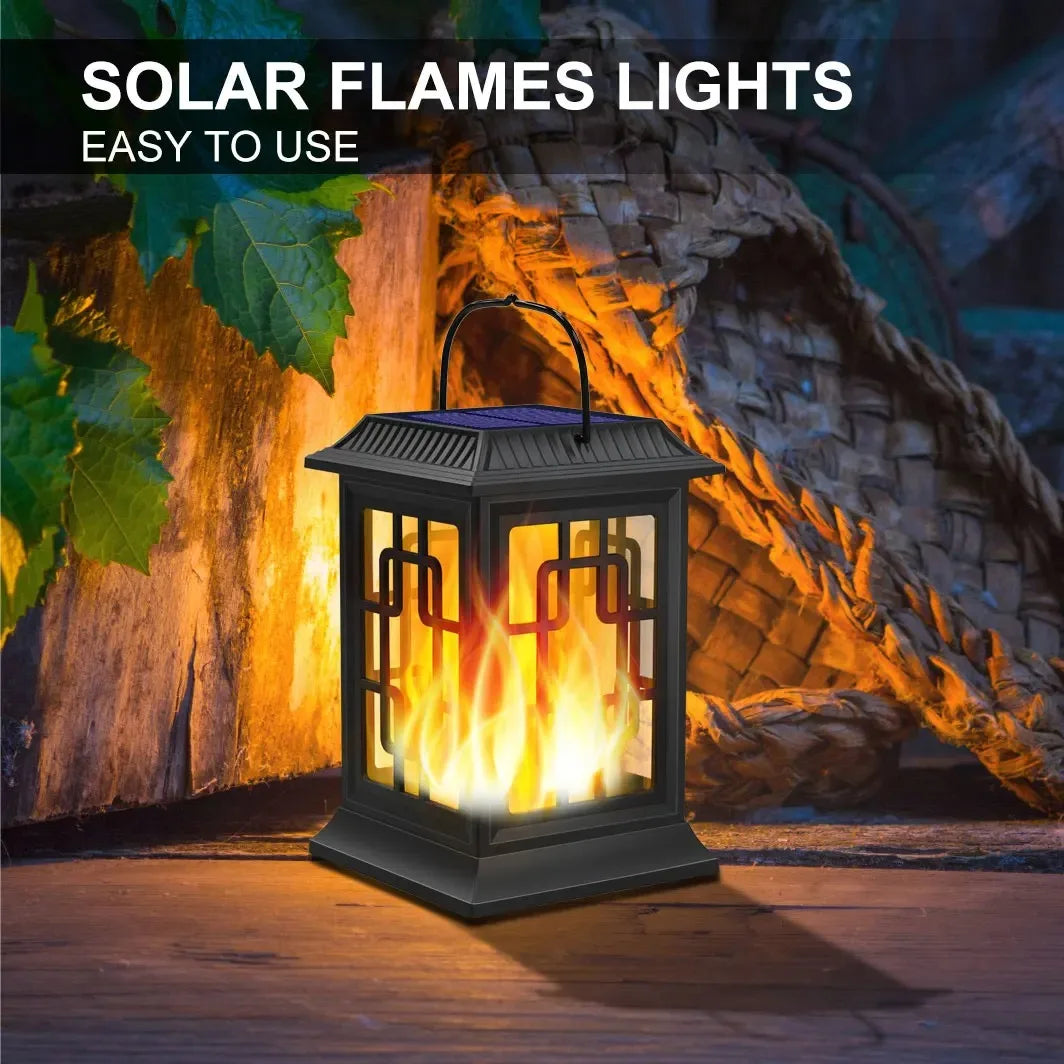 lanterne solaire noire grille géométrique classique crochets batterie intégrée panneau solaireextérieur jardin lumière