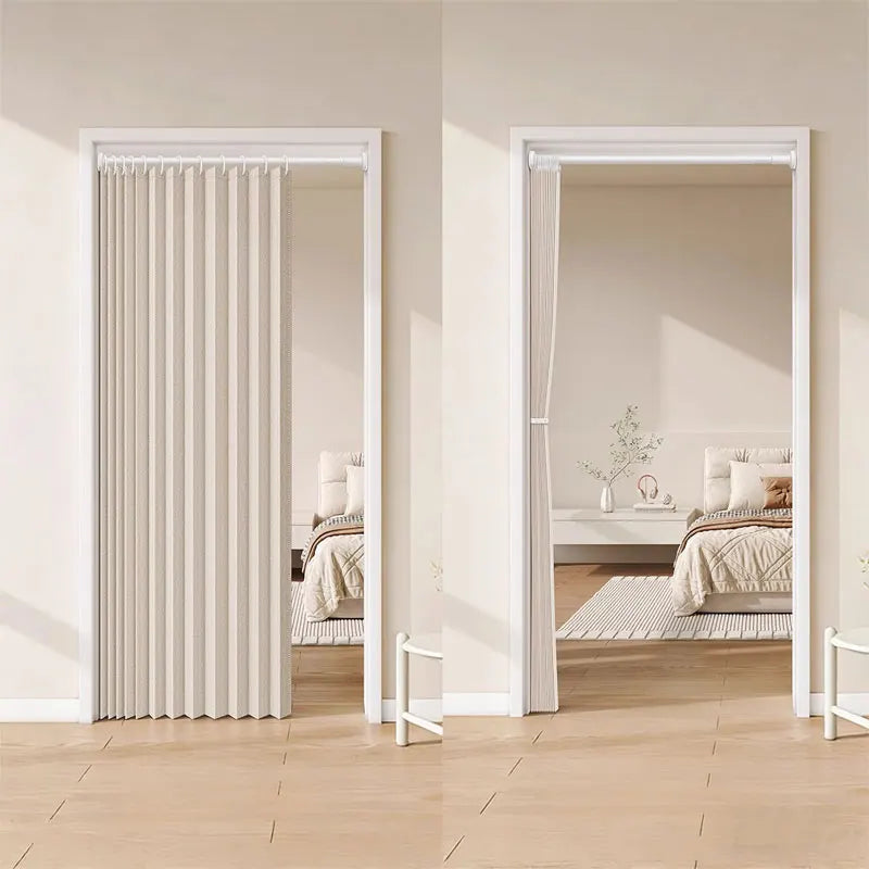 rideau plissé polyester beige clair texture lin moderne opacité pliable sans perçage chambre cuisine