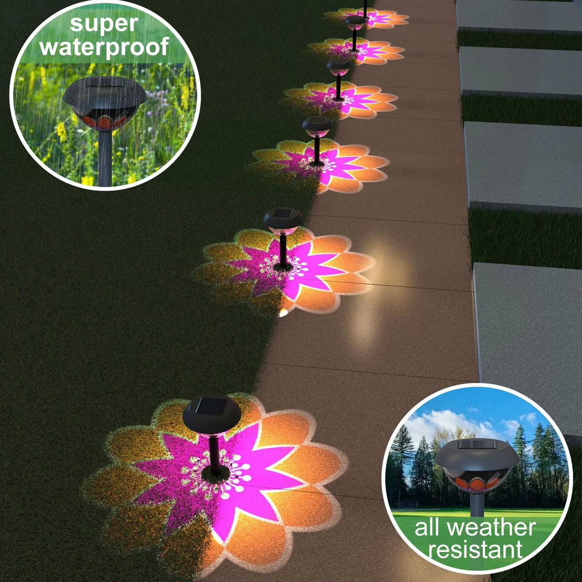 lampe solaire jardin violet jaune blanc fleur moderne extérieure ip65 led étanche contrôle tactile