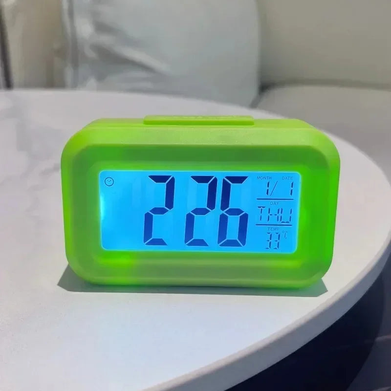 réveil digital horloge table led moderne calendrier alarme multifonction blanc vert bleu rose