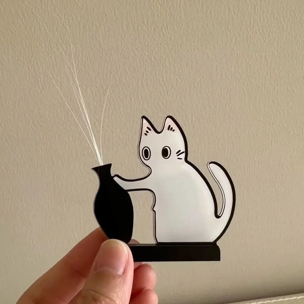 aimants réfrigérateur chat moustaches vase cartoon blanc noir adhésif collection ornement décoration