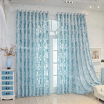 rideau floral bleu clair polyester translucide moderne tringle intimité salon chambre