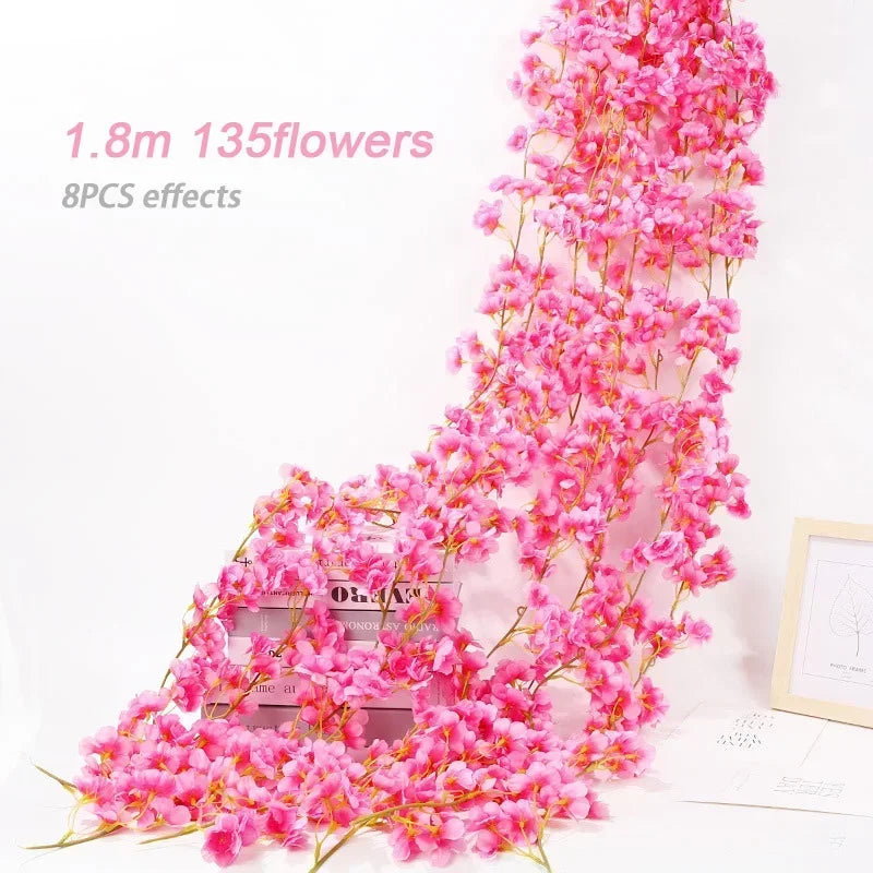 guirlande fleurs artificielles cerises mariage décoration romantique intérieur rose blanc
