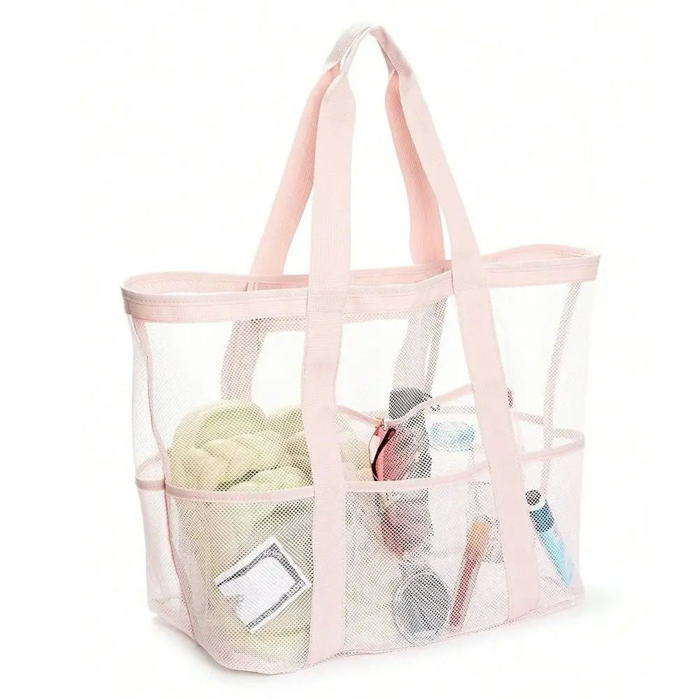 Sac plage violet noir bleu clair vert rose maille respirante réutilisable moderne poignées
