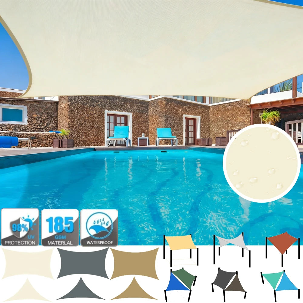 Voile d'ombrage imperméable rectangulaire installée sur une terrasse