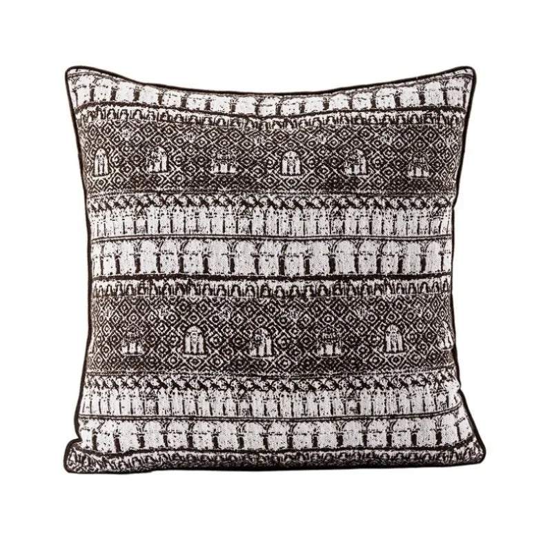 housse coussin décoratif contemporain beige noir gris motifs géométriques polyester coton