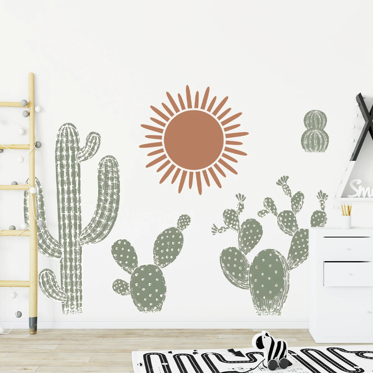 décoration murale stickers cactus bohémiens soleil texturé enfants chambre salon