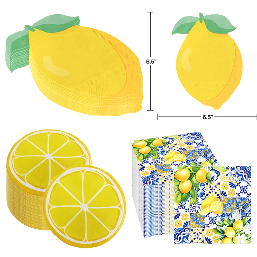 serviettes papier festives citron fleurs géométriques jaune vert bleu opaques 20 40 60 pièces