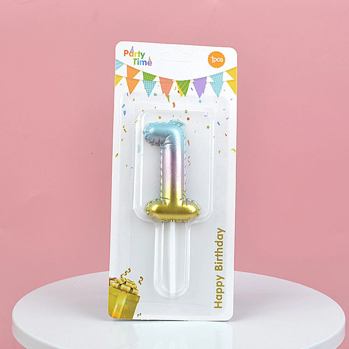 bougies forme chiffre anniversaire or argent bleu rose gradient moderne festives tringle