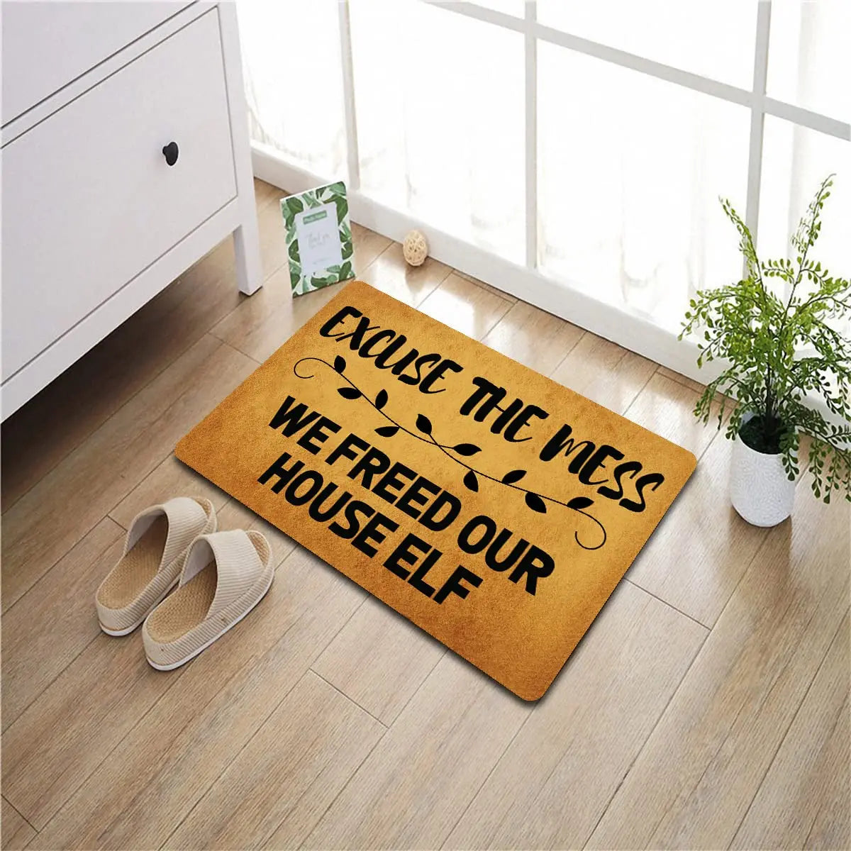 tapis d'entrée marron clair imprimé lettres noires motif floral moderne antidérapant résistant intempériesextérieur