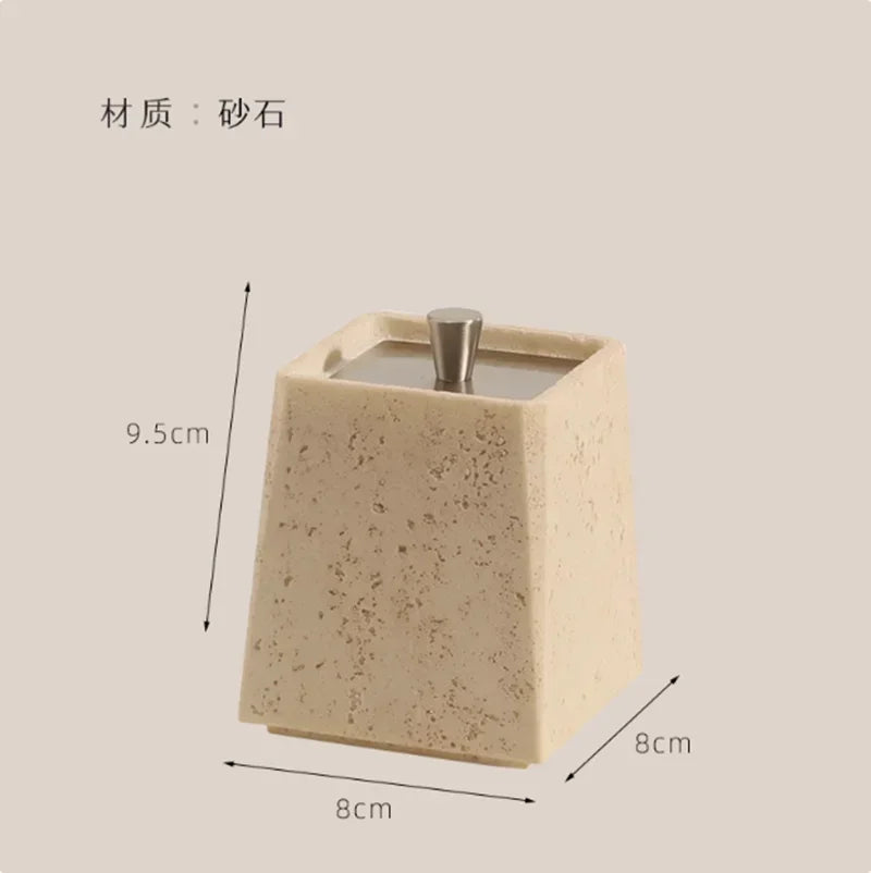ensemble produits salle bain moderne céramique beige clair porte brosse dents diffuseur parfum distributeur