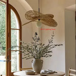 Suspension lumineuse raphia tressé moderne naturel 80cm 35cm chambre salon