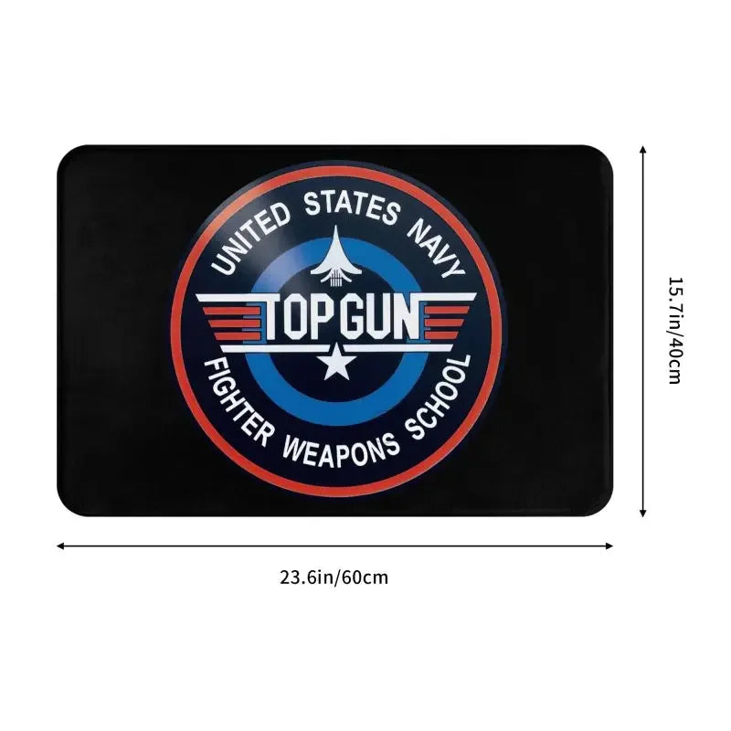 tapis top gun logo avion militaire noir bleu rouge moderne vinyle feutre antidérapant couloir