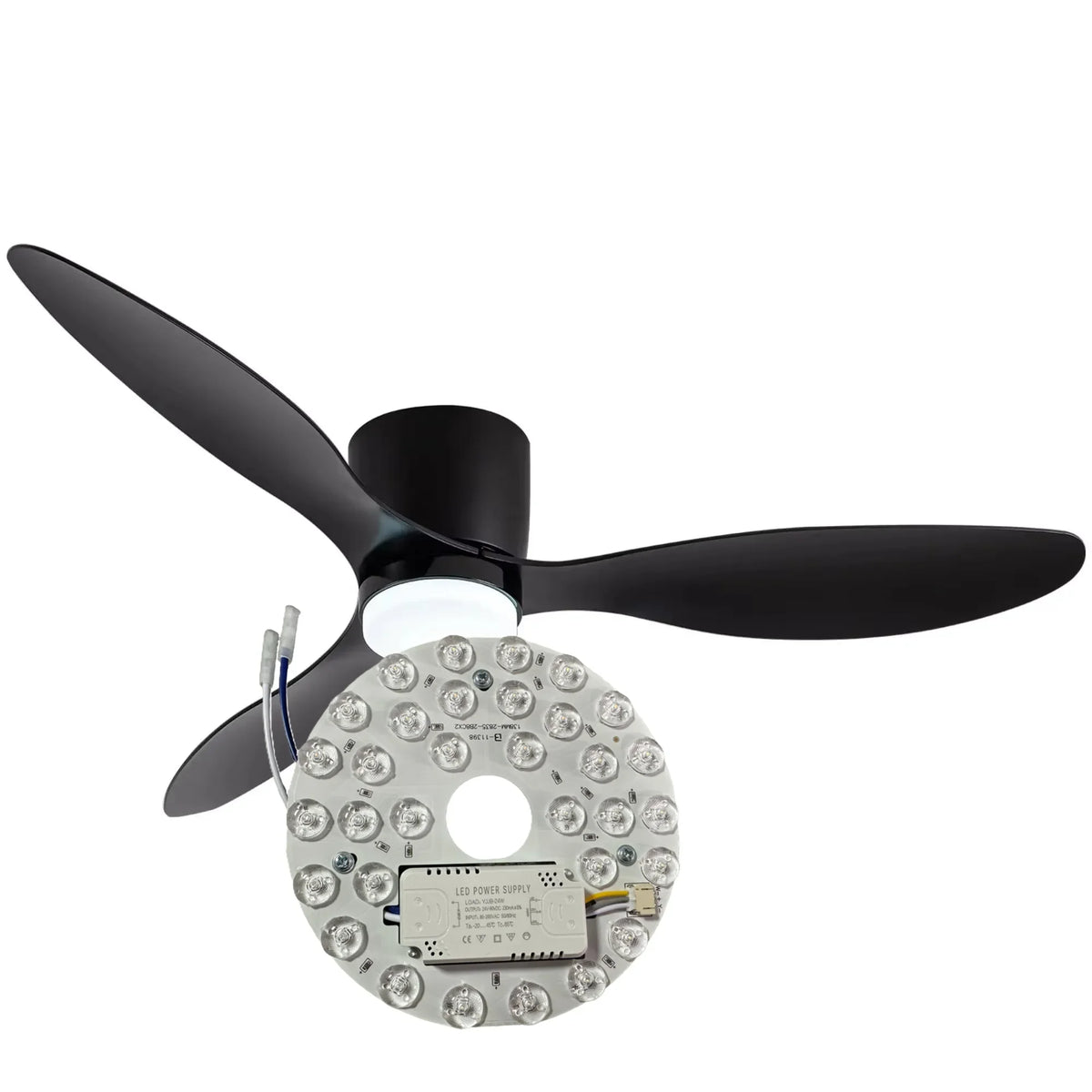 panneau lumineux led ventilateur noir blanc moderne minimaliste trois pales surface lisse